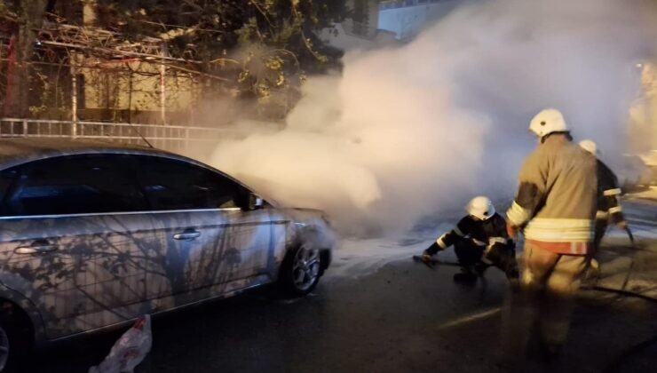 Belen’de otomobil yangını