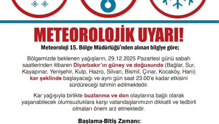 Diyarbakır Valiliğinden kar uyarısı
