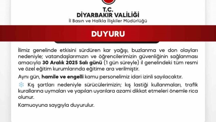 Diyarbakır’da okullar yarın da tatil edildi