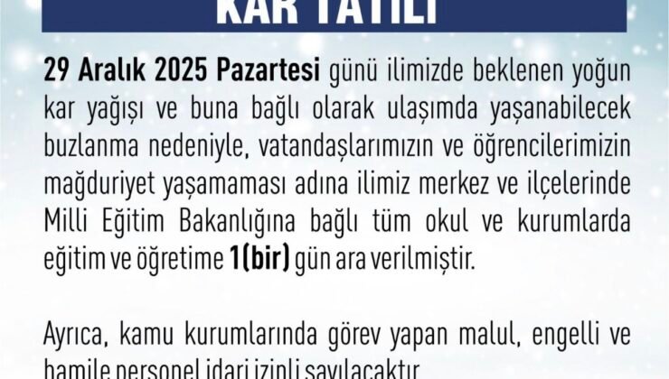 Elazığ’da eğitim-öğretime 1 gün ara verildi