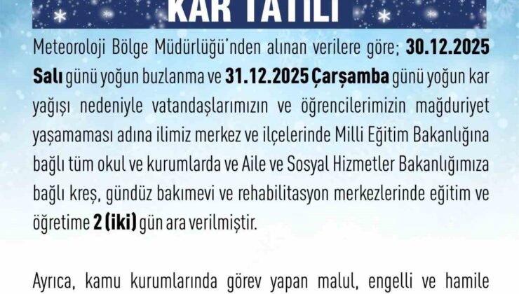 Elazığ’da eğitime 2 gün ara verildi