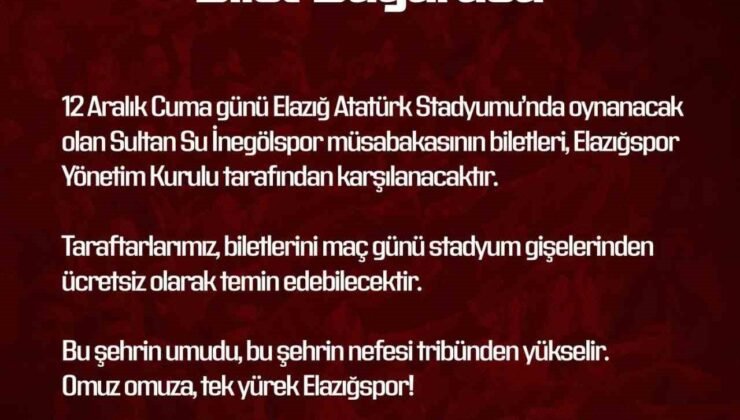 Elazığspor yönetimi biletleri ücretsiz yaptı