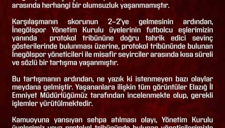 Elazığspor’dan olaylara ilişkin açıklama