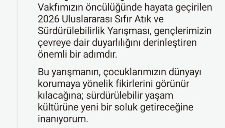 Emine Erdoğan’dan “2026 Uluslararası Sıfır Atık ve Sürdürülebilirlik Yarışması”na ilişkin paylaşım