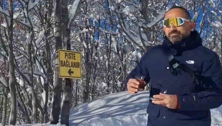 Hem çay içti hem karda kaydı