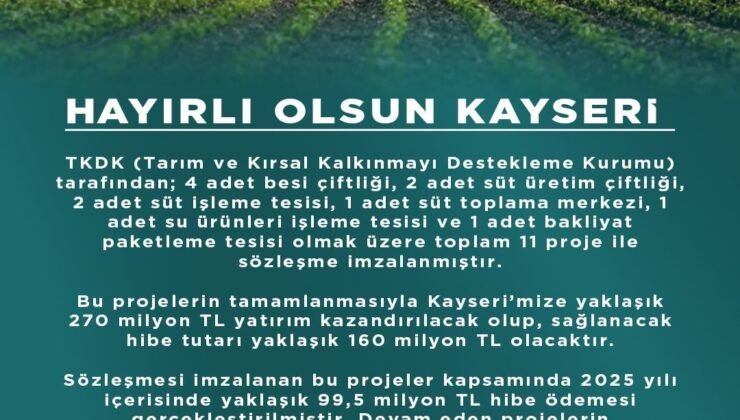 Kayseri’ye 270 milyon TL’lik 11 proje müjdesi