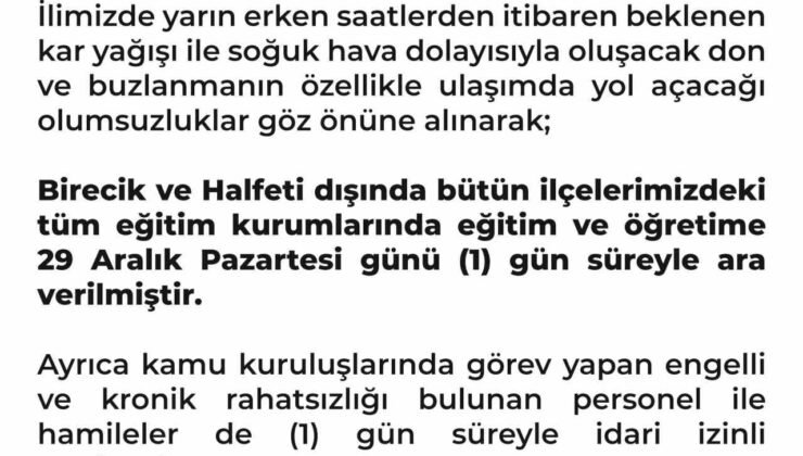 Şanlıurfa’da eğitime kar tatili