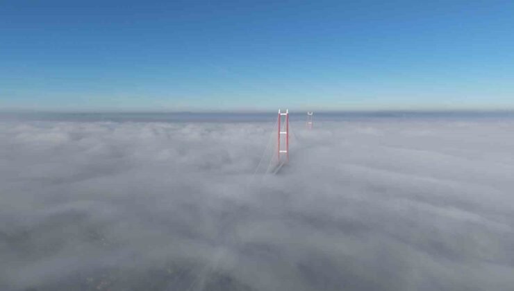 Sis içinde kalan 1915 Çanakkale Köprüsü’nde görsel şölen