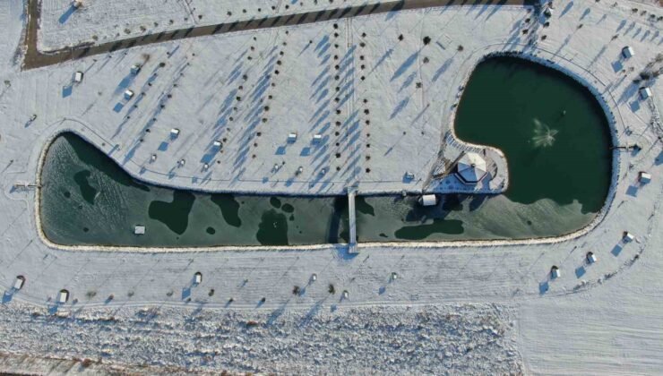 Sivas’ta soğuk hava etkisini gösterdi, ördeklerin olduğu gölet kısmen dondu