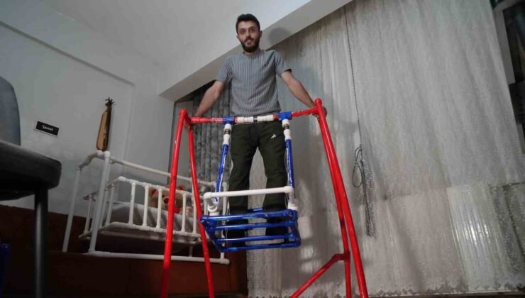 Tesisatçı baba adayından, doğacak bebeğine su borusundan beşik ve salıncak