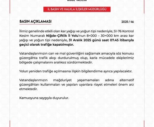 Yoğun kar ve tipi Niğde-Çiftlik yolunu trafiğe kapattı