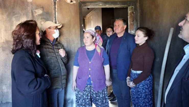 Başkan Aras Köksal yangında evleri hasar gören aileyi ziyaret etti