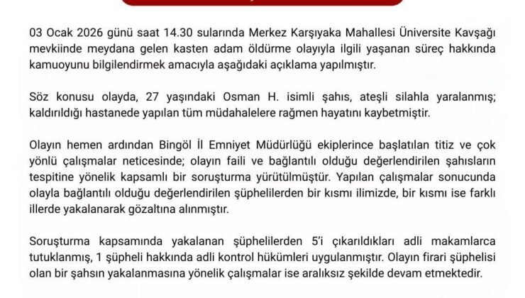 Bingöl’deki cinayette 5 tutuklama
