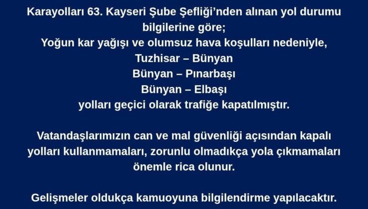 Bünyan’da ulaşıma kar engeli
