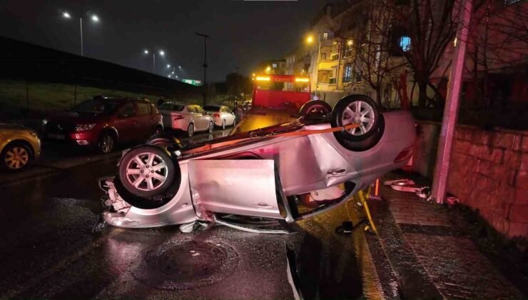 Çekmeköy’de kontrolden çıkan otomobil takla attı: 3 yaralı