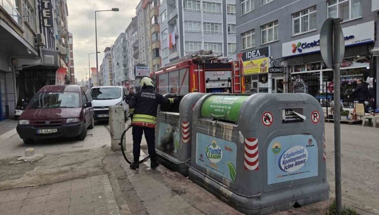 Çöp konteyneri yangınına itfaiye müdahale etti