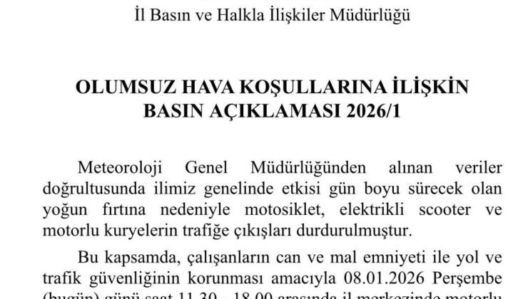 Denizli’de fırtına nedeniyle motorla trafiğe çıkışlar durduruldu