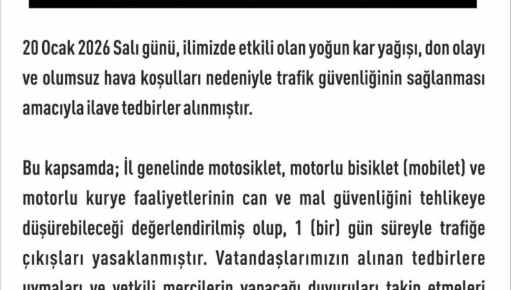 Elazığ’da motosiklet, mobilet ve motorlu kuryelerin trafik yasakları uzatıldı