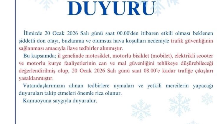 Kırşehir’de motokuryelerin trafiğe çıkışına kısıtlama getirildi