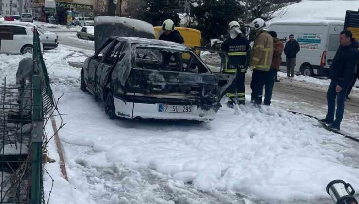 Park halindeki otomobil alev alev yandı