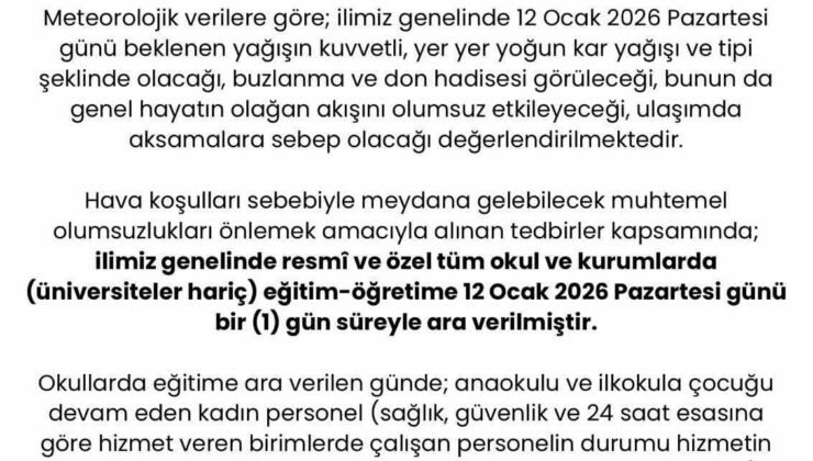 Sakarya’da eğitime kar tatili