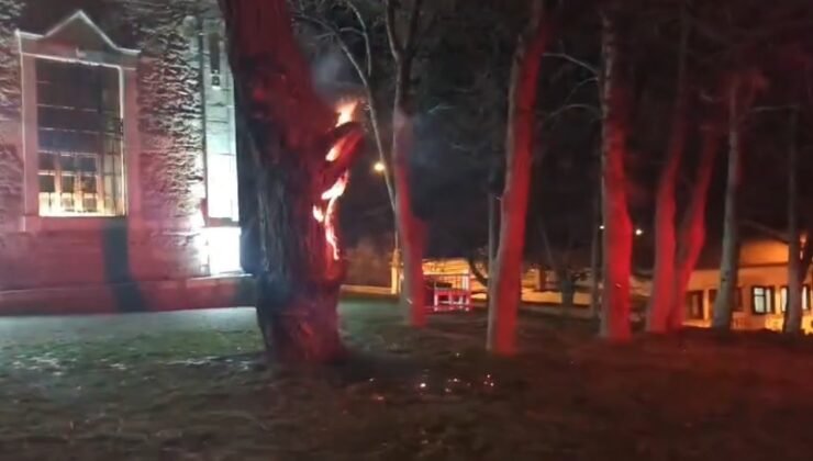 Sivrihisar Tarihi Ermeni Kilisesi önündeki tarihi ağaç ateşe verildi