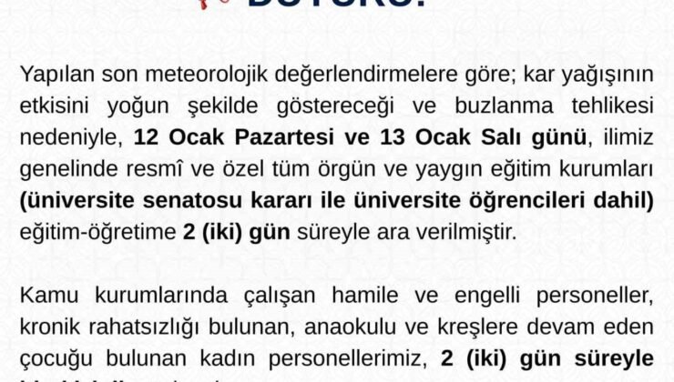 Tunceli’de eğitime 2 gün ara