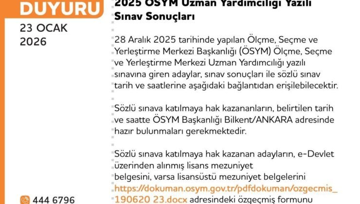 Uzman Yardımcılığı Sınavı sonuçları açıklandı