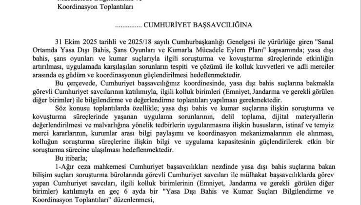 Adalet Bakanlığı’ndan 81 il başsavcılığına yasa dışı bahis yazısı