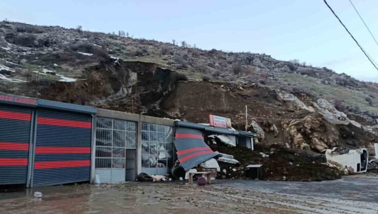 Bitlis’te heyelan: Sanayi sitesindeki dükkan toprak yığını altında kaldı