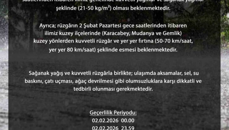 Bursa genelinde kuvvetli sağanak bekleniyor