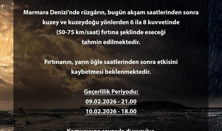 Bursa Valiliği’nden Marmara için fırtına uyarısı