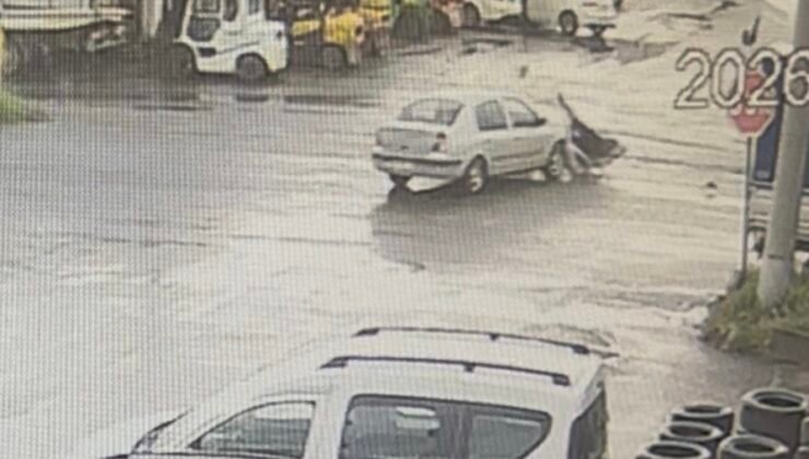 Çorlu’da otomobille çarpışan motosikletli yaralandı: Kaza anı kamerada