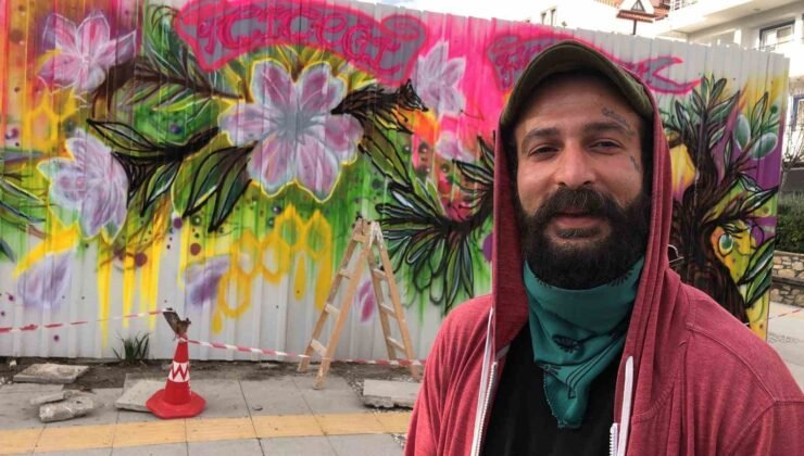 Datça’da yapımı süren okulun duvarları Badem Çiçeği Festivali’ne hazırlandı