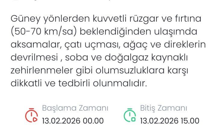 Denizli için kuvvetli rüzgar ve fırtına uyarısı