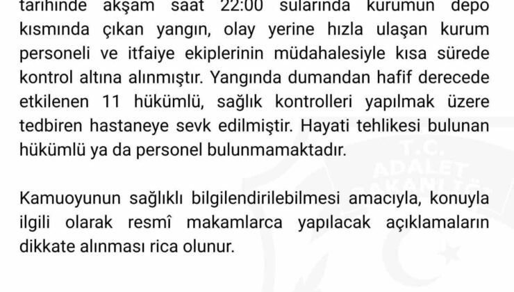 Hendek Kadın Açık Ceza İnfaz Kurumu’nda yangın: 11 hükümlü hafif yaralı
