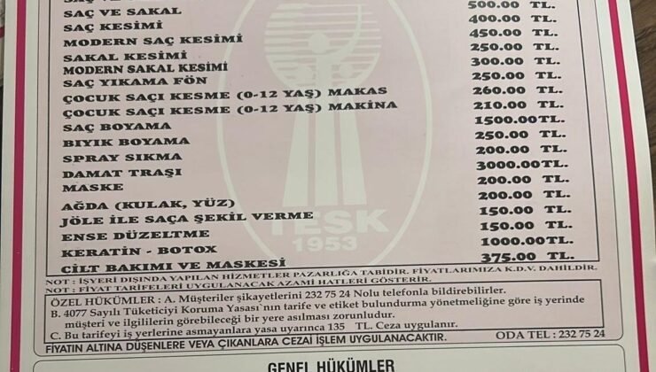 Kayseri’de berber ücretlerine zam
