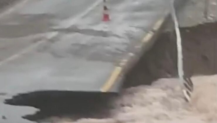 Kayseri’de sel yolu çökertti