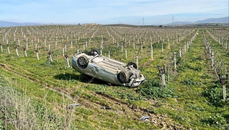 Manisa’da takla atan otomobil, üzüm bağına uçtu