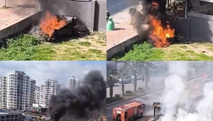 Mersin’de iş yerinin duvarına çarpan otomobil alev aldı: 1 yaralı