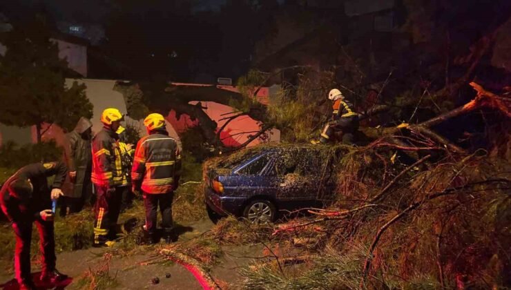 Önce duvarı yıktı sonra otomobilin üzerine devrildi: 2 yaralı