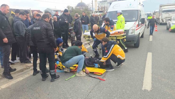 Otomobile çarpan motosiklet savruldu: 2 yaralı