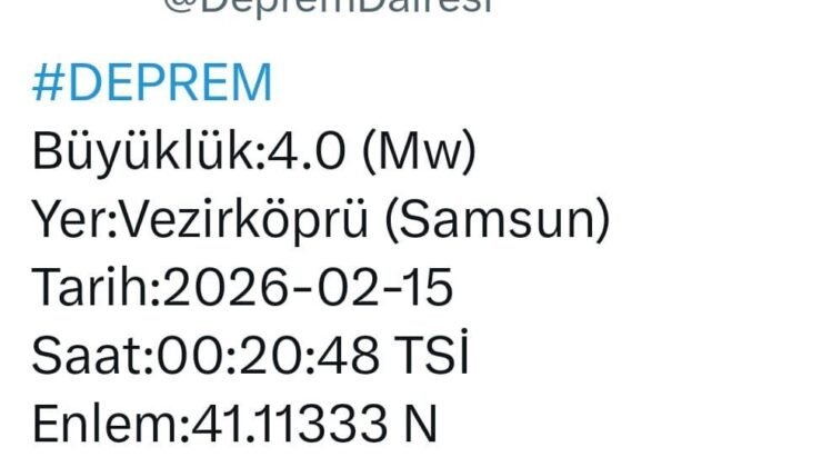 Samsun Vezirköprü’de gece yarısı korkutan deprem