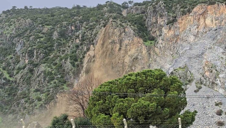Söke’de dağdan akan sular adeta şelaleye döndü