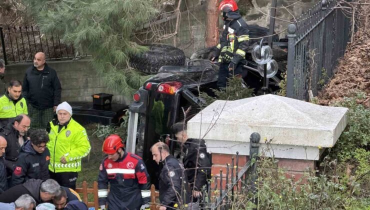 Trabzon’da kamyonet site bahçesine düştü: 2 yaralı