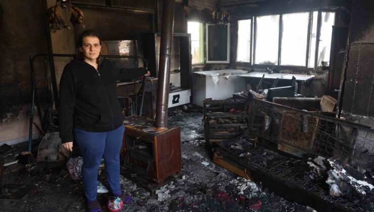 Yangında 4 çocuğuyla birlikte felaketi yaşayan annenin tek başına verdiği emek küle döndü