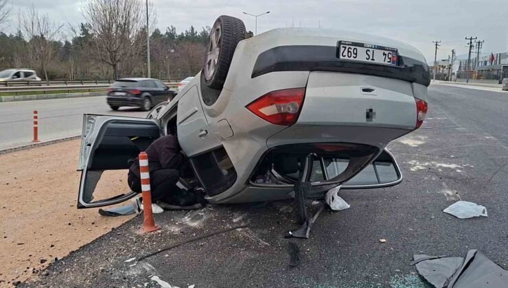 Bursa’da otomobil takla attı: Şans eseri yaralanan olmadı