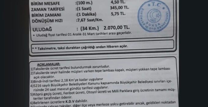 Bursa’da taksi ücretlerine zam: Yeni tarife belli oldu