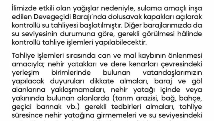 Devegeçidi Barajı’nda su tahliyesine başlandı
