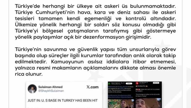DMM: “Türkiye’de herhangi bir ülkeye ait askeri üs bulunmamaktadır”